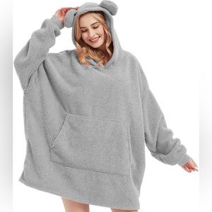 Wearable Oversized Blanket Fleece Hoodie Sweatshirt Kangaroo Pockets One Size